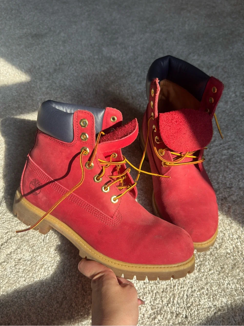 Limited Release Timberland Red Nubuck Work Boots with Tan Outsole